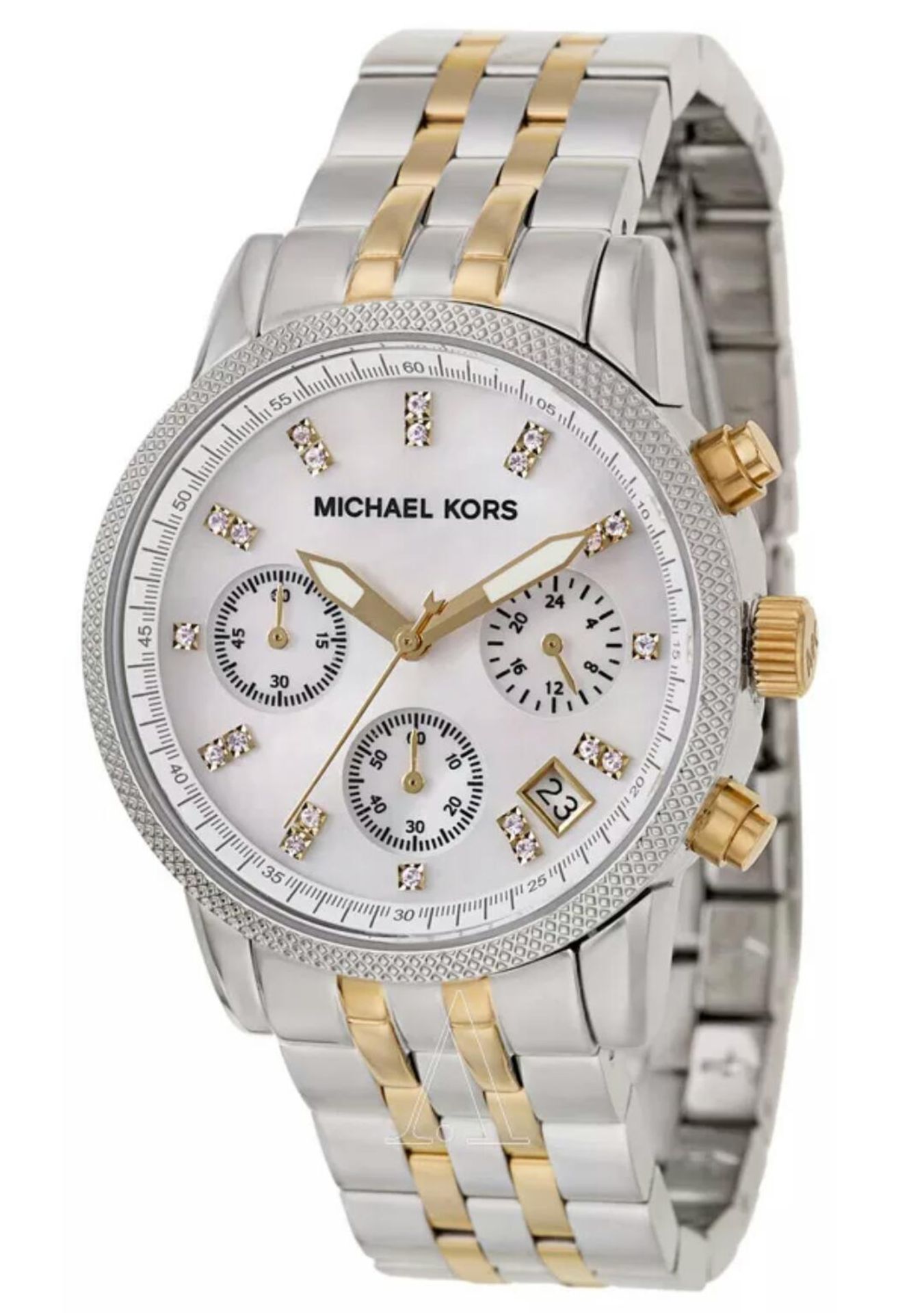 BRAND NEW MICHAEL KORS MK5057,LADIES RITZ TWO-TONE CHRONOGRAPH WATCH - RRP £299, FREE P & P SERVICE