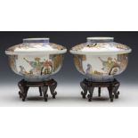 ANTIQUE ORIENTAL PORCELAIN FIGURAL LIDDED RICE BOWLS ON STANDS 18/19TH C.