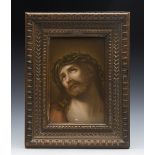 ANTIQUE FRAMED FIRENZE PLAQUE CHRIST IN CROWN OF THORNS 19TH C.
