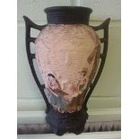 Cyples Old Pottery Embosa Ware 27cm twin handled vase. Impressed marks to base. Condition - Good, no