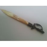 interesting antique Waterloo letter opener in the form of a sword having mother of pearl blade and