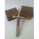 Collection of vintage Jerusalem olive wood items to include two boxes and a crucifix