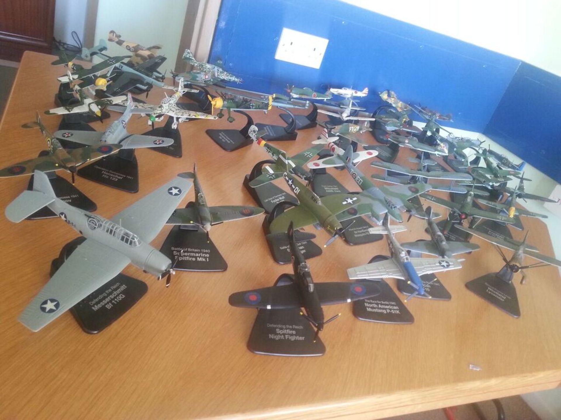 Large quantity of Atlas Editions diecast aeroplane models on stands, a beautiful collection of