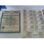 1922 GERMANY Deutschen Reichs German Treasury Bond - 5,000 Marks, together with coupons. Good