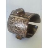 Heavy antique cuff bracelet, probably Egyptian Bedouin Silver, Arabic script stamps to inside.