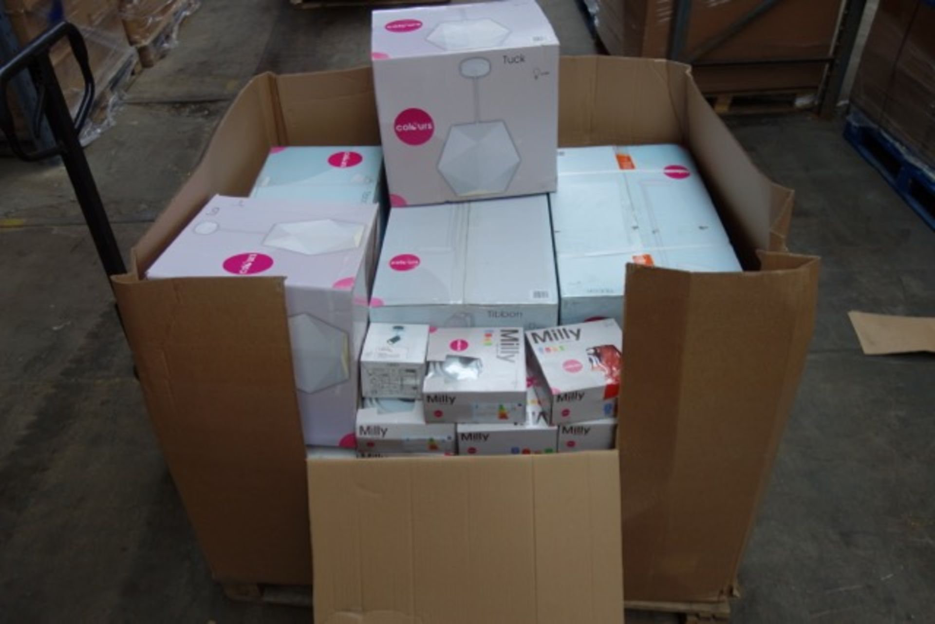 PALLET (BQ62) Containing 55 Items of Lighting Products to include: Colours Tibbon Floor Lamp,