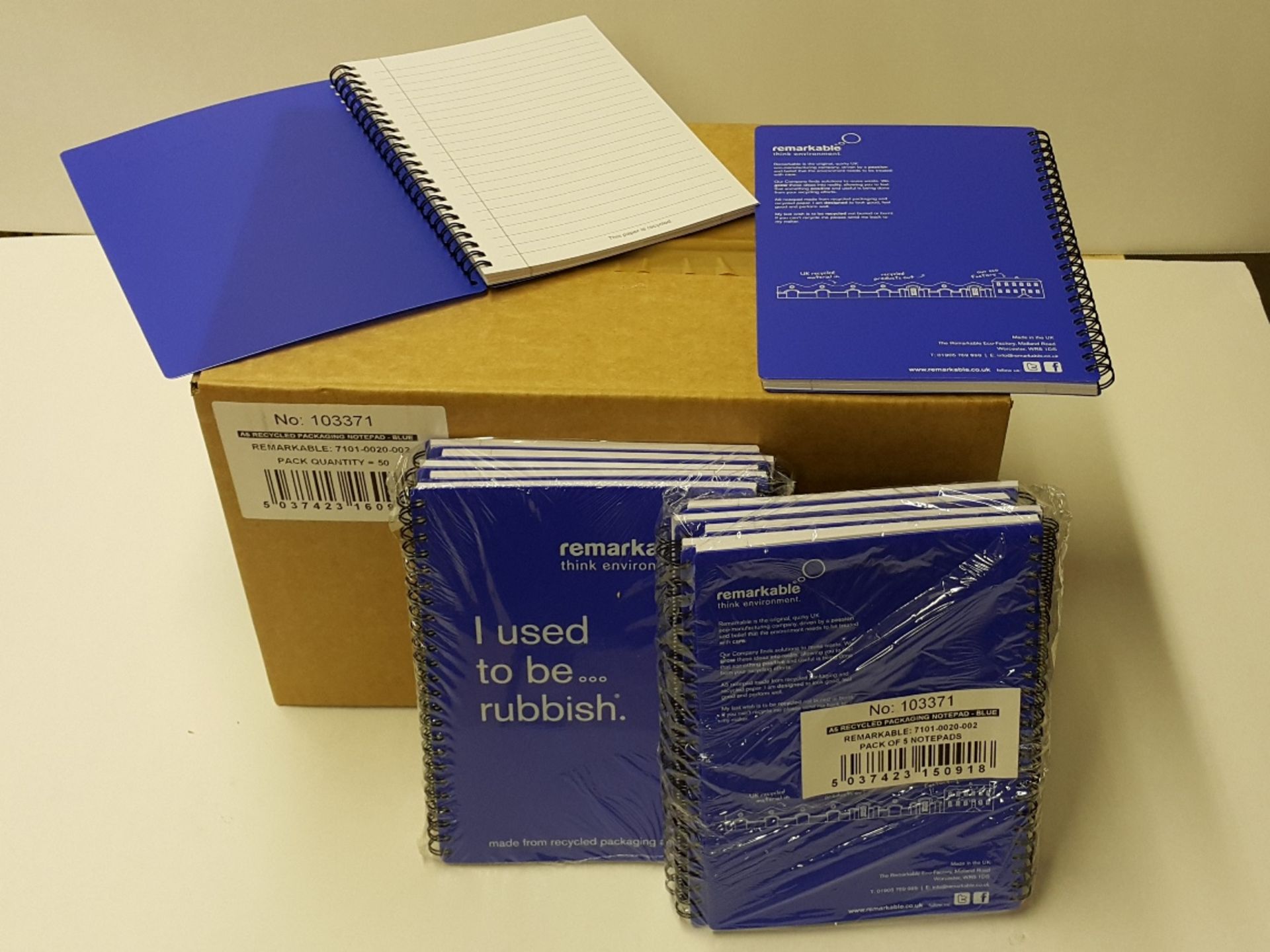50 x Remarkable A5 Blue NOTEBOOKS Made from uk recycled packaging. (10 packs of 5) New & Unused