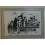 Contemporary charcoal drawing signed lower left