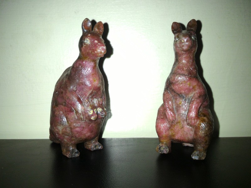 Unique Russian Carved Rhodonite Kangaroos with Russian Faberge Style Diamond Eyes circa 1900