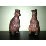Unique Russian Carved Rhodonite Kangaroos with Russian Faberge Style Diamond Eyes circa 1900