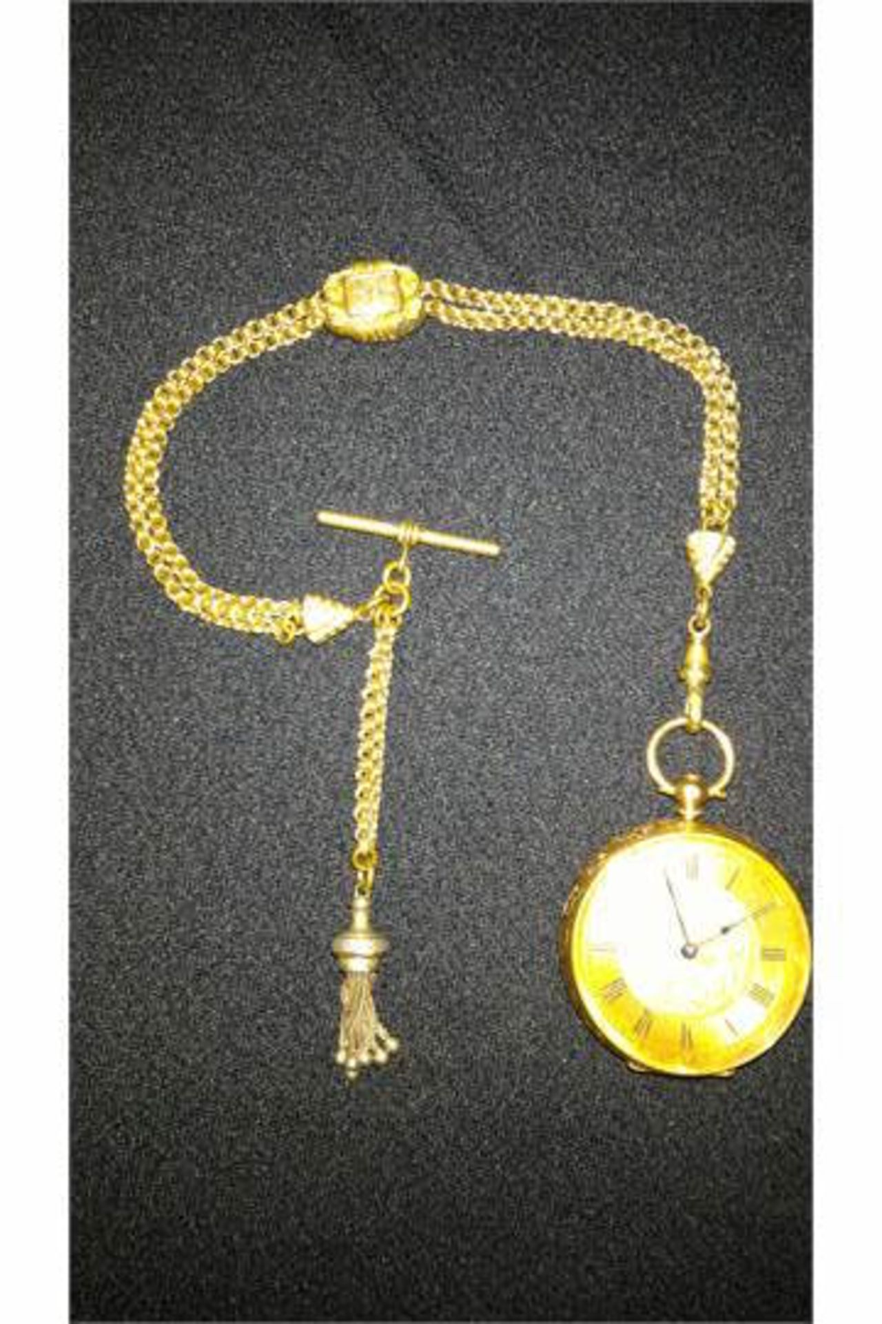 14 ct Cuivre pocket watch with yellow metal chain - Image 5 of 9