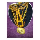 Collection of Amber colour beaded necklaces with butter Scotch colour stone