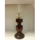 Hardwood candle lamp, standing at approx 36cm tall to include the fire proof glass shade. Natural