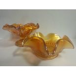 Pair of marigold carnival glass dishes. Condition - Good.