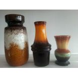 Collection of three vintage West German vases in overall good condition. Measuring 22cm, 19cm and