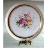 Large Limoges charger plate with handpainted detailing, transfer print roses and a classical