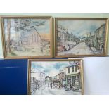 Collection of three original paintings by Welsh artist Megan Jones, framed & glazed. This well known