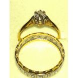 Hallamrked 18 ct gold diamond solitaire (0.25-0.3ct) and 18 ct gold full eternity ring