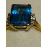 Yellow Metal (TA/gold) diamond and blue topaz ring size N
