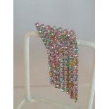Very pretty vintage waterfall brooch set with many multicolour stones. Total drop 4cm. Low cost