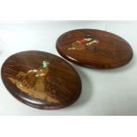 PAIR OF INDIAN INLAID ROSEWOOD PLAQUES. Measuring 22cm across.. Low cost delivery available on all