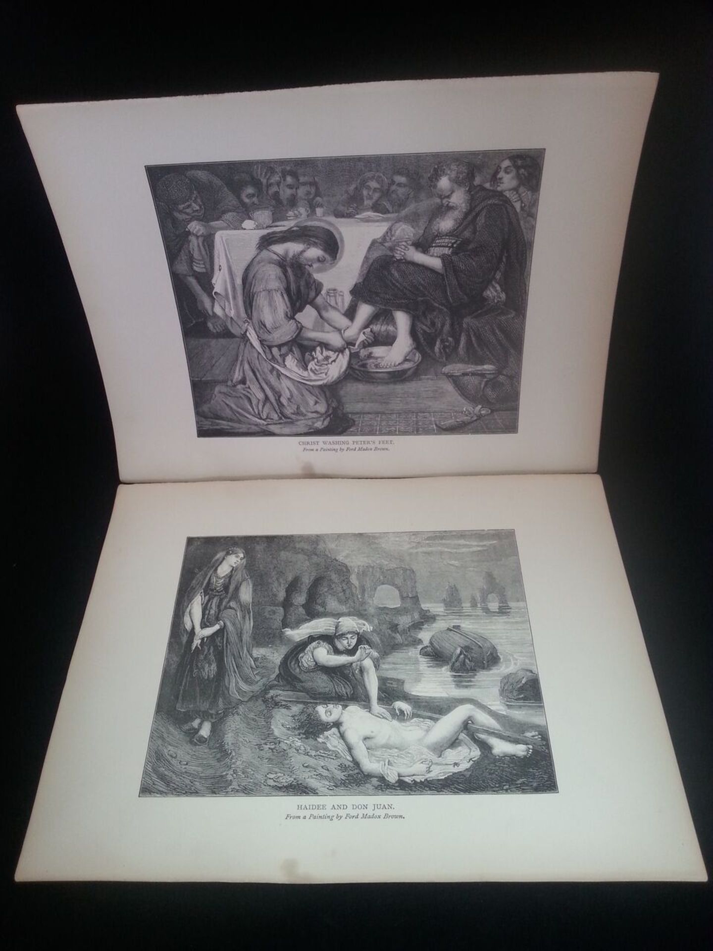 PAIR OF ENGRAVINGS c1900 OF PAINTINGS BY FORD MADOX BROWN (1821 - 1893). "Christ Washing Peter's