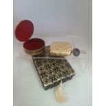 BOX CONTAINING VINTAGE TRINKET BOX, COMPACT AND HAT PINS Low cost delivery available on all items.