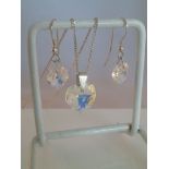 CRYSTAL HEART JEWELLERY SET - STERLING SILVER NECKLACE AND EARRINGS. Low cost delivery available