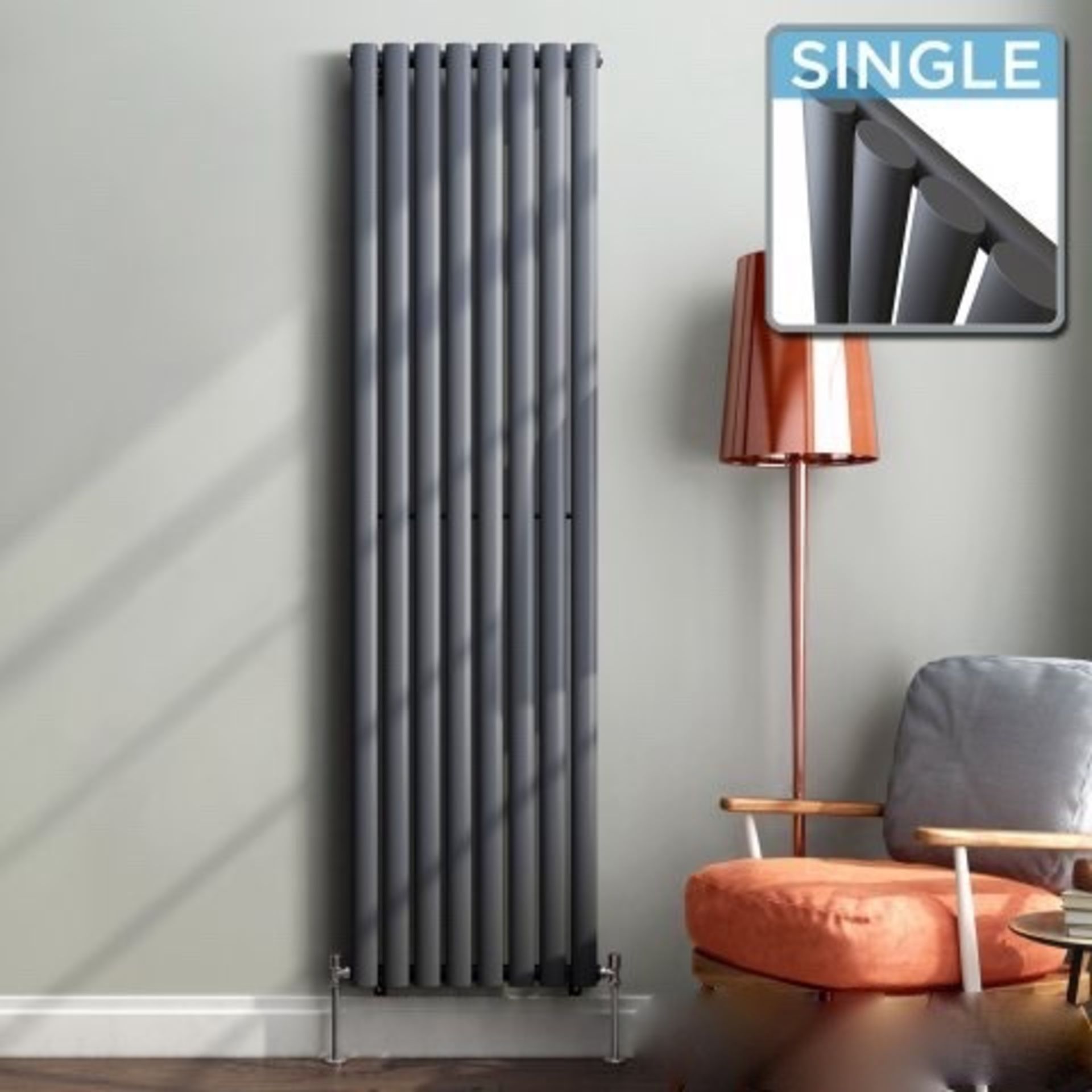 A44 - 1800x480mm Anthracite Single Oval Tube Vertical Radiator - Ember Premium. RRP £223.99 For an