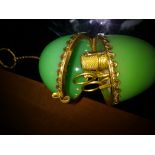 French gilt metal green glass sewing kit in the form of an egg