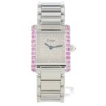 Cartier Tank Francaise Pave Diamond Dial Pink Sapphire Bezel