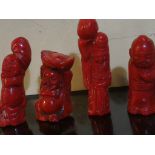 4 x Chinese Carved Red Coral Figures