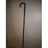 Antique horn handle silver collared walking stick 86 cm long