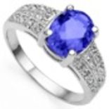 MARVELOUS 1.05 CARAT TW (17 PCS) GENUINE TANZANITE & GENUINE DIAMOND 10K SOLID WHITE GOLD RING