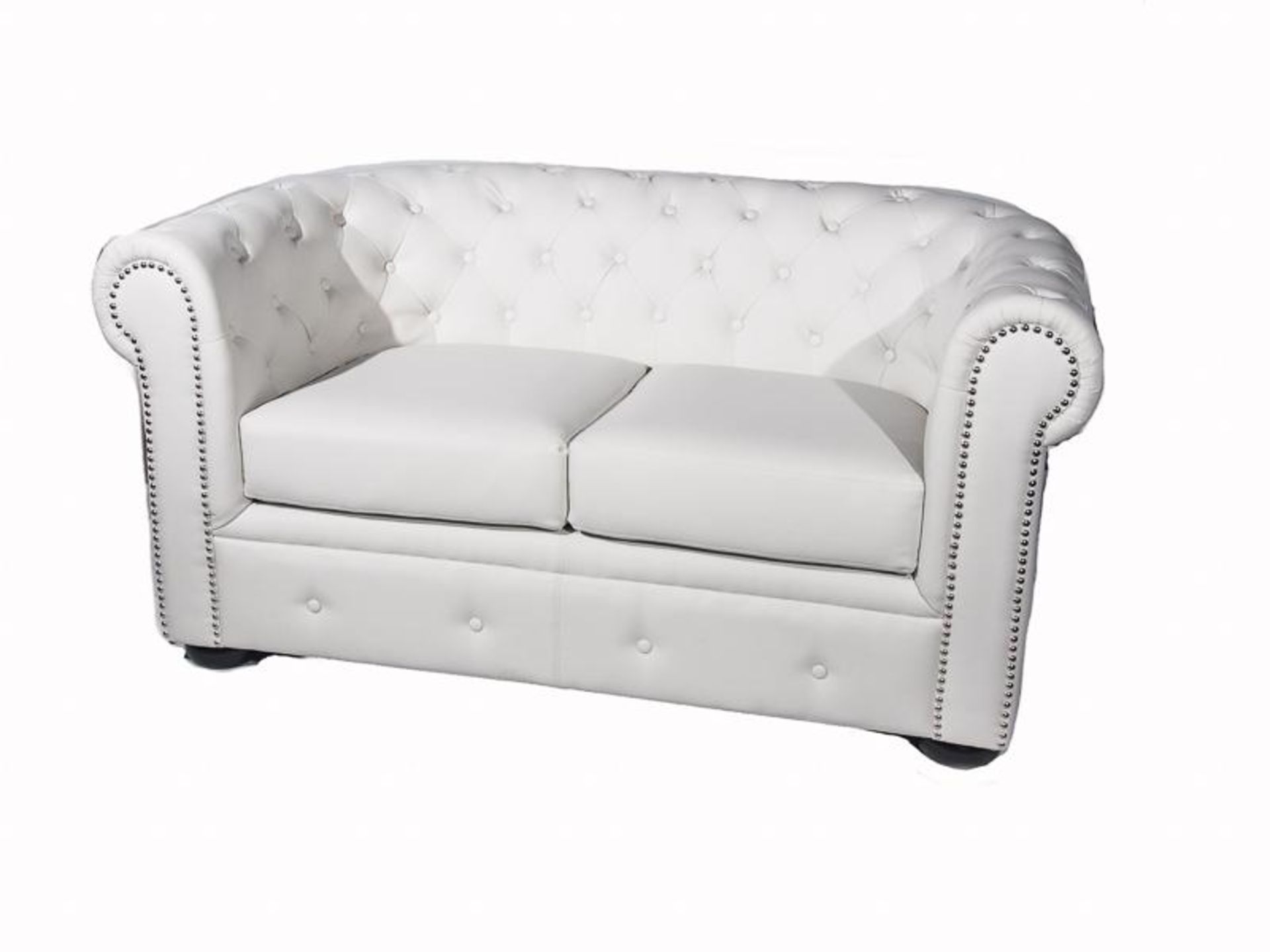 2 Seater Chesterfield Sofa White Faux Leather