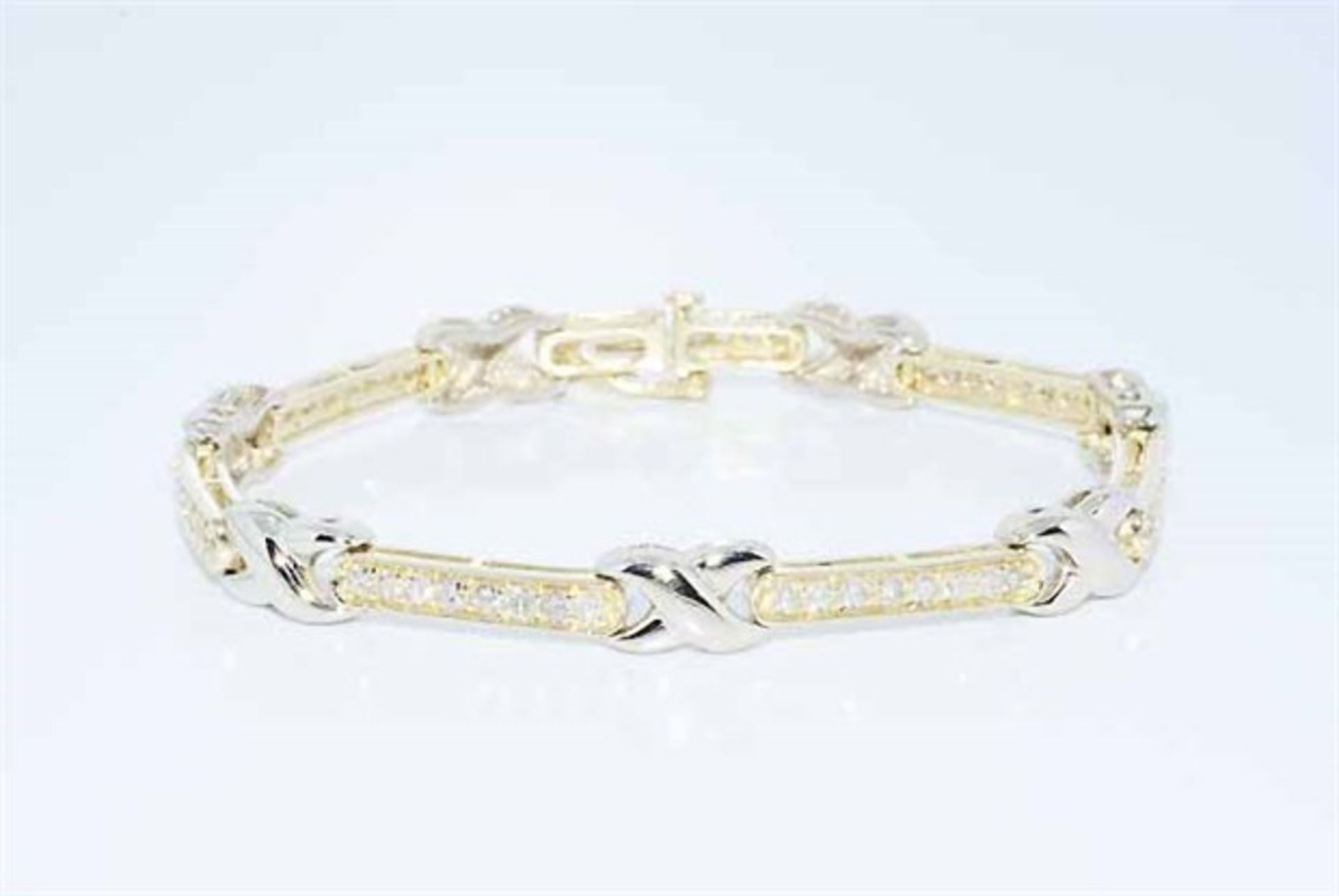 2.16ct Natural White Diamond X Style Tennis Bracelet 14k 2 Tone Gold