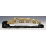 Antique Carved Indian Ivory Tusk With Elephants On Stand 19th C.