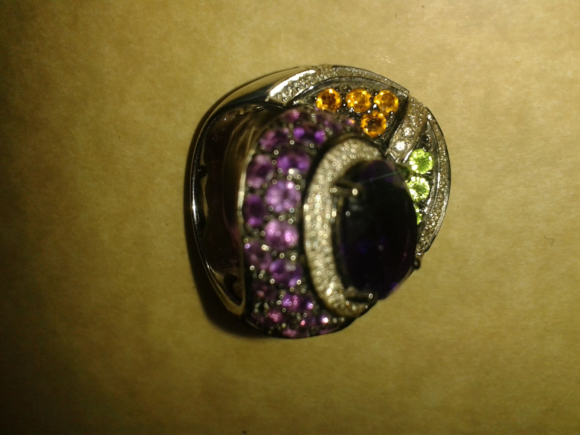 18ct Gold Gem Set Ring With Amethyst, Diamond, Tsavorite & Citrin - Image 11 of 12