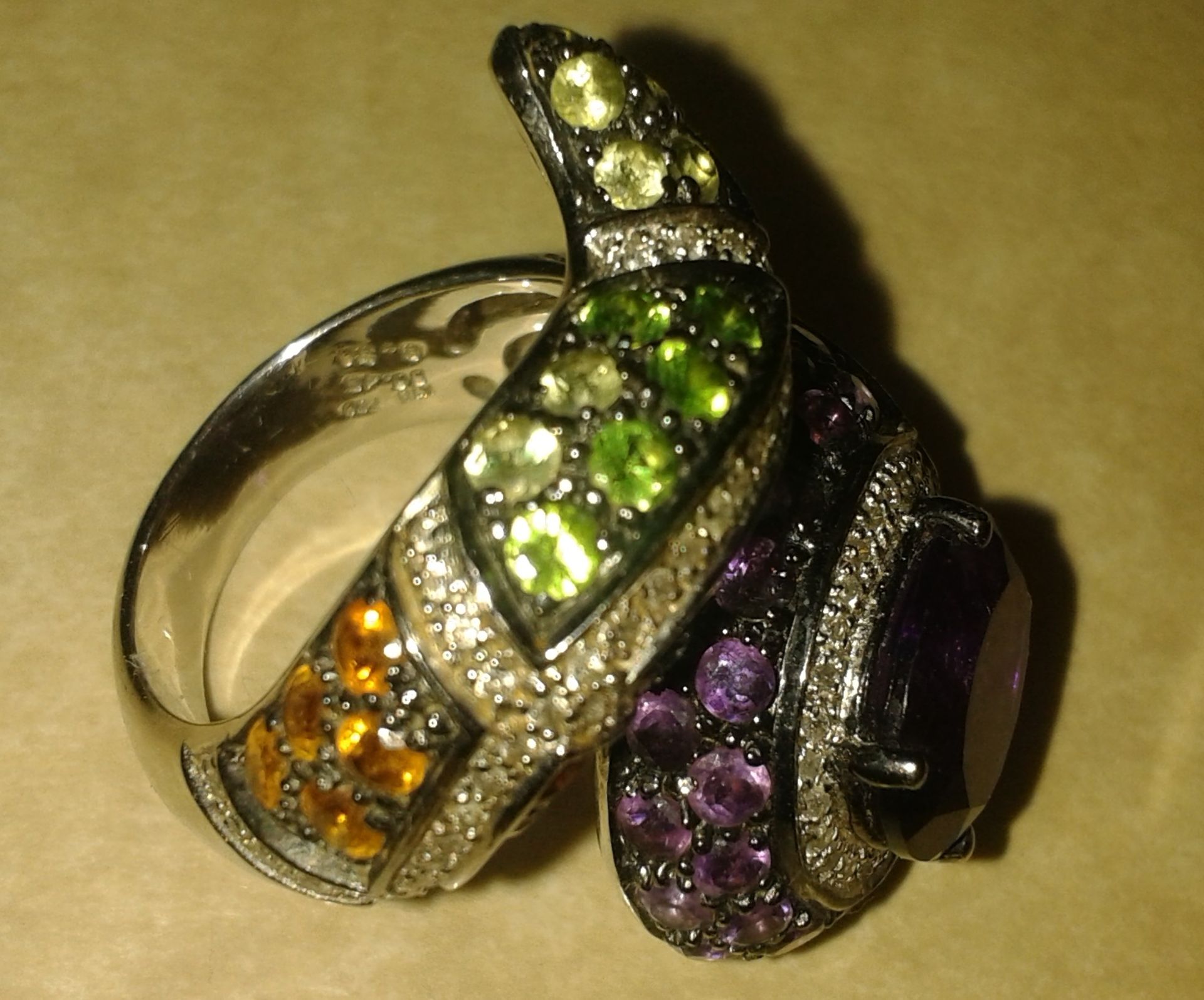 18ct Gold Gem Set Ring With Amethyst, Diamond, Tsavorite & Citrin - Image 4 of 12