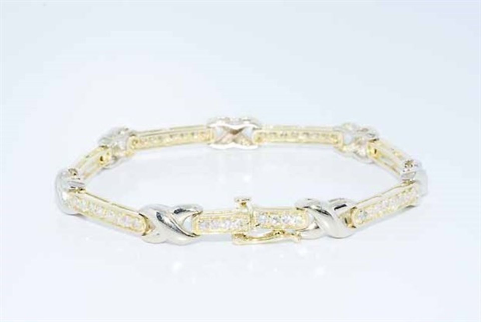 2.16ct Natural White Diamond X Style Tennis Bracelet 14k 2 Tone Gold - Image 4 of 8