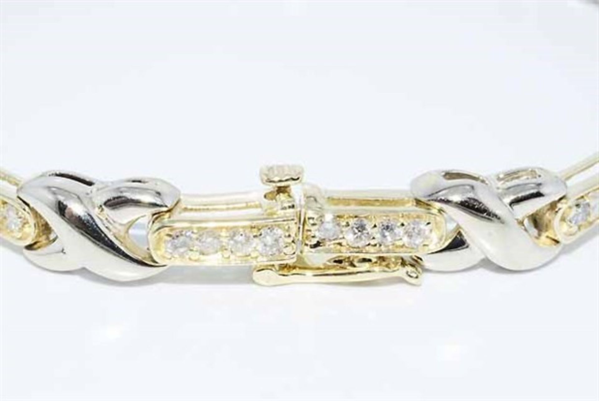 2.16ct Natural White Diamond X Style Tennis Bracelet 14k 2 Tone Gold - Image 5 of 8