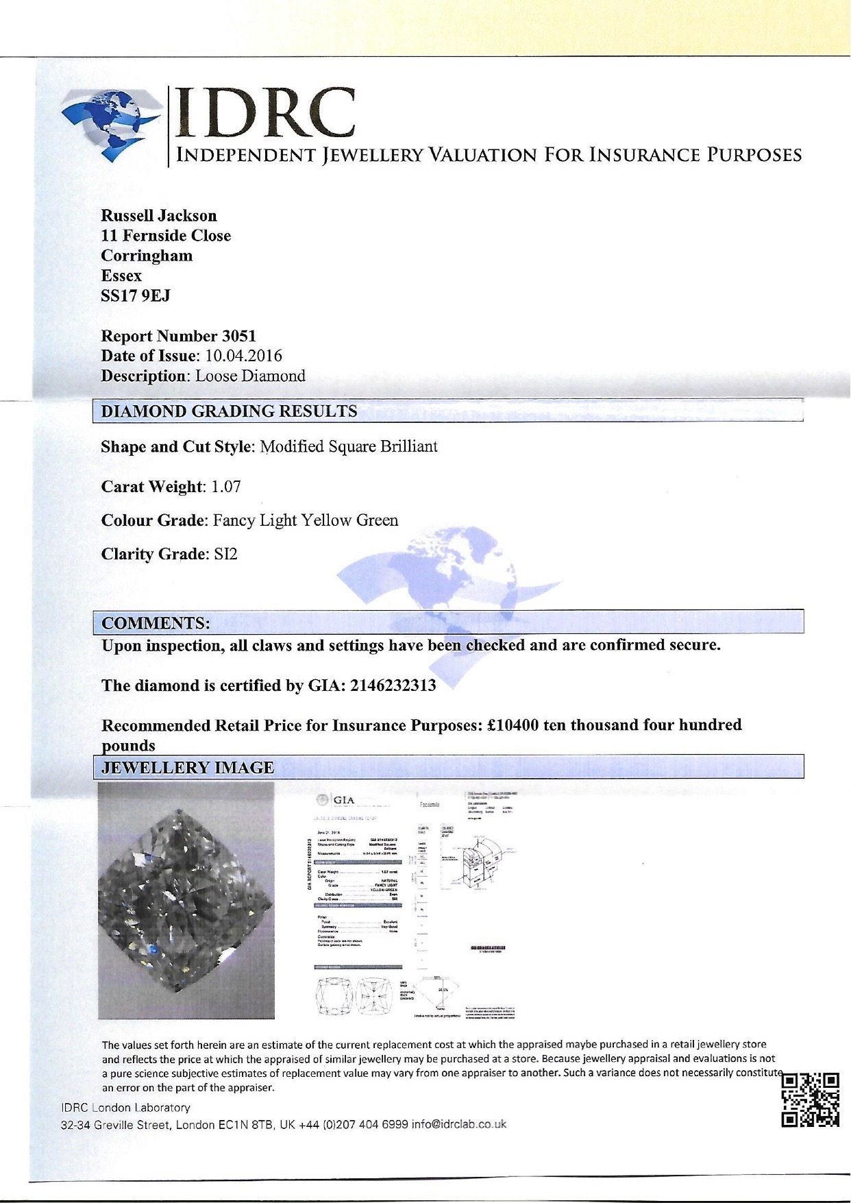 1.07 carat Modified Square Brilliant Diamond - Image 4 of 4