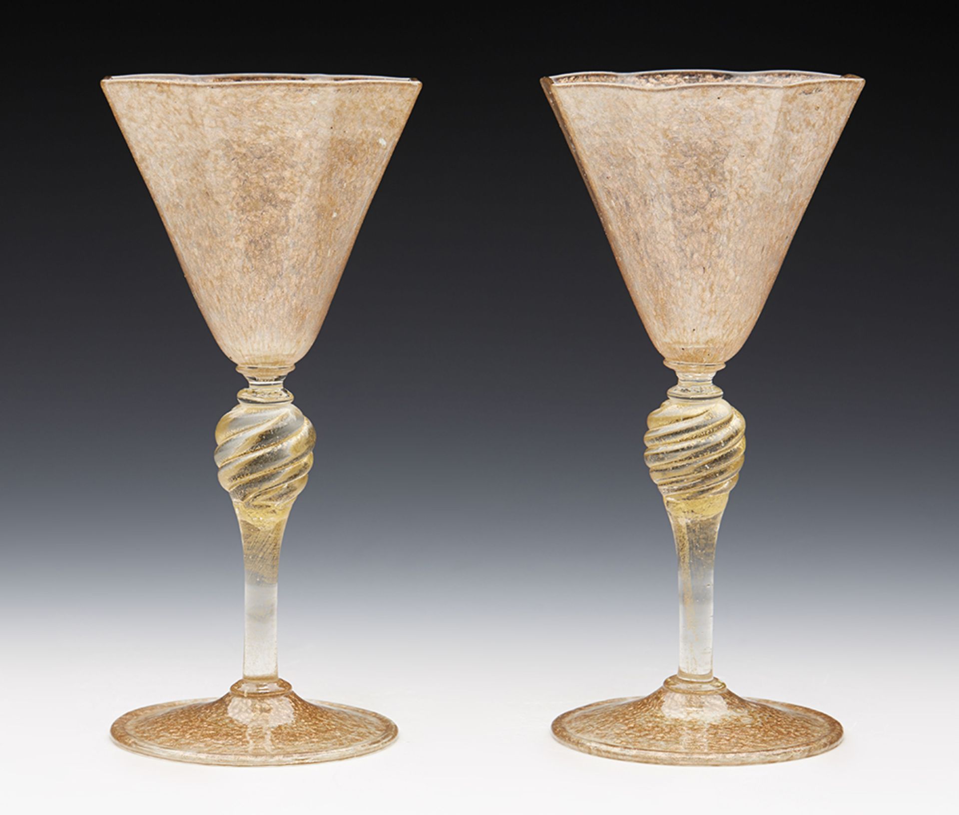 Pair Vintage Venetian Aventrine Wine Glasses 20Th C. - Image 7 of 7