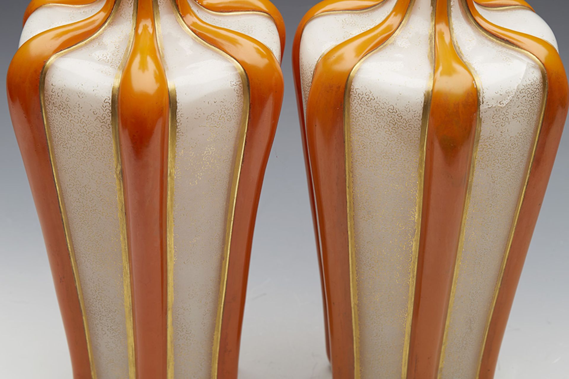 Antique Pair English/Bohemian Orange Vermicular Glass Vases C.1855 - Image 8 of 11