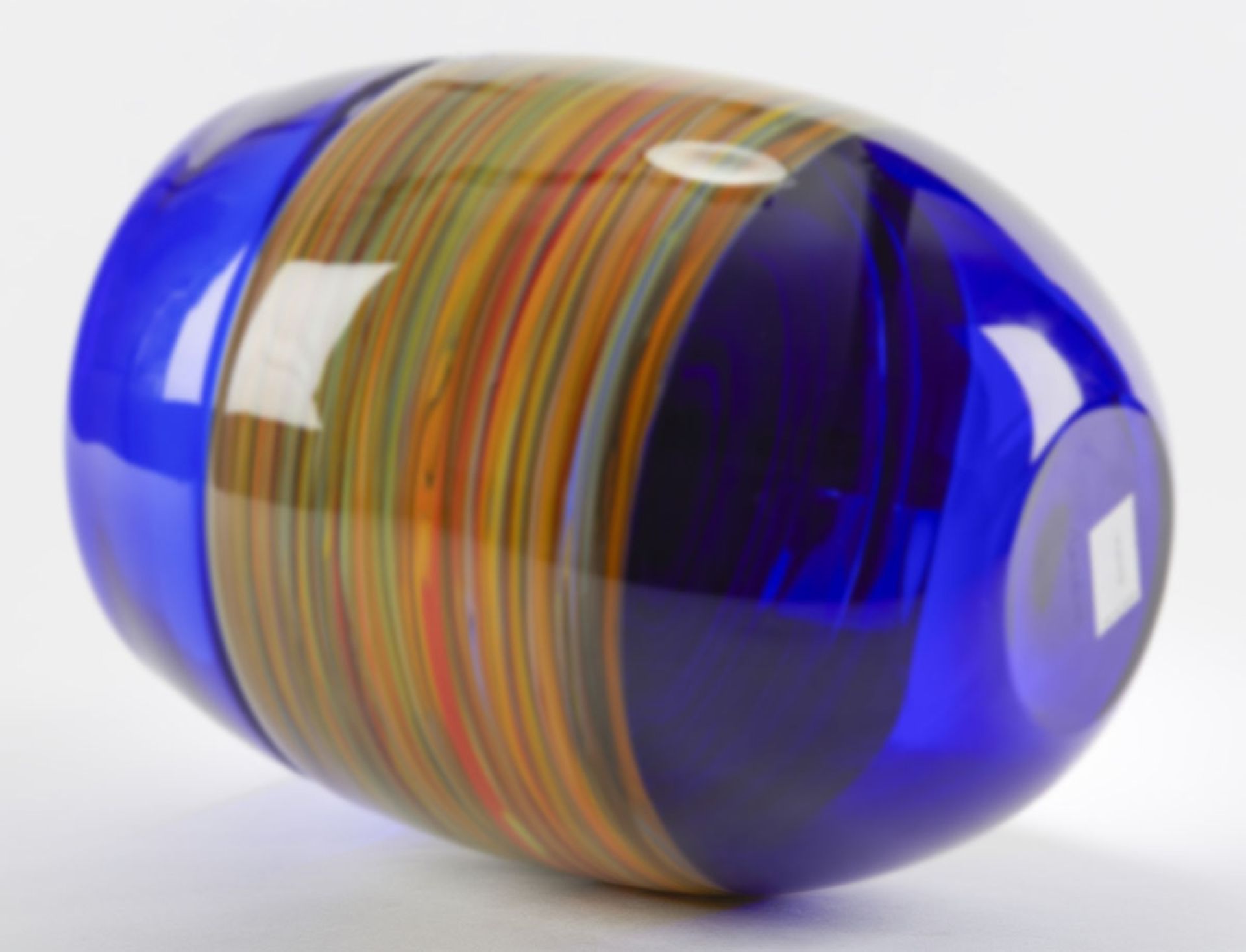 Italian Murano Gino Cenedese Signed Swirl Design Blue Art Glass Vase - Image 6 of 9