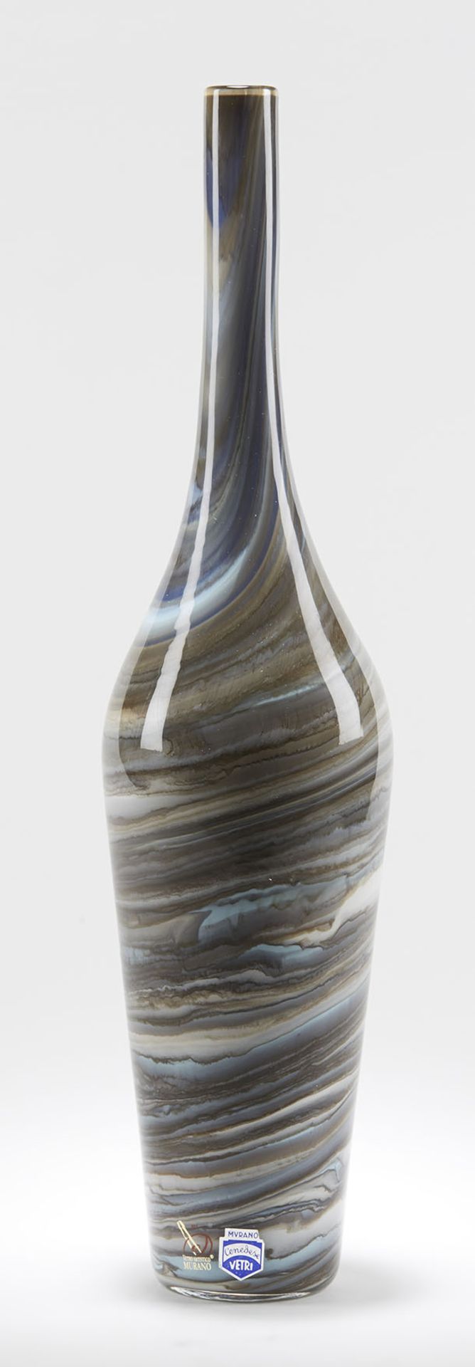 Italian Murano Gino Cenedese Signed Grey Marbled Bottle Vase