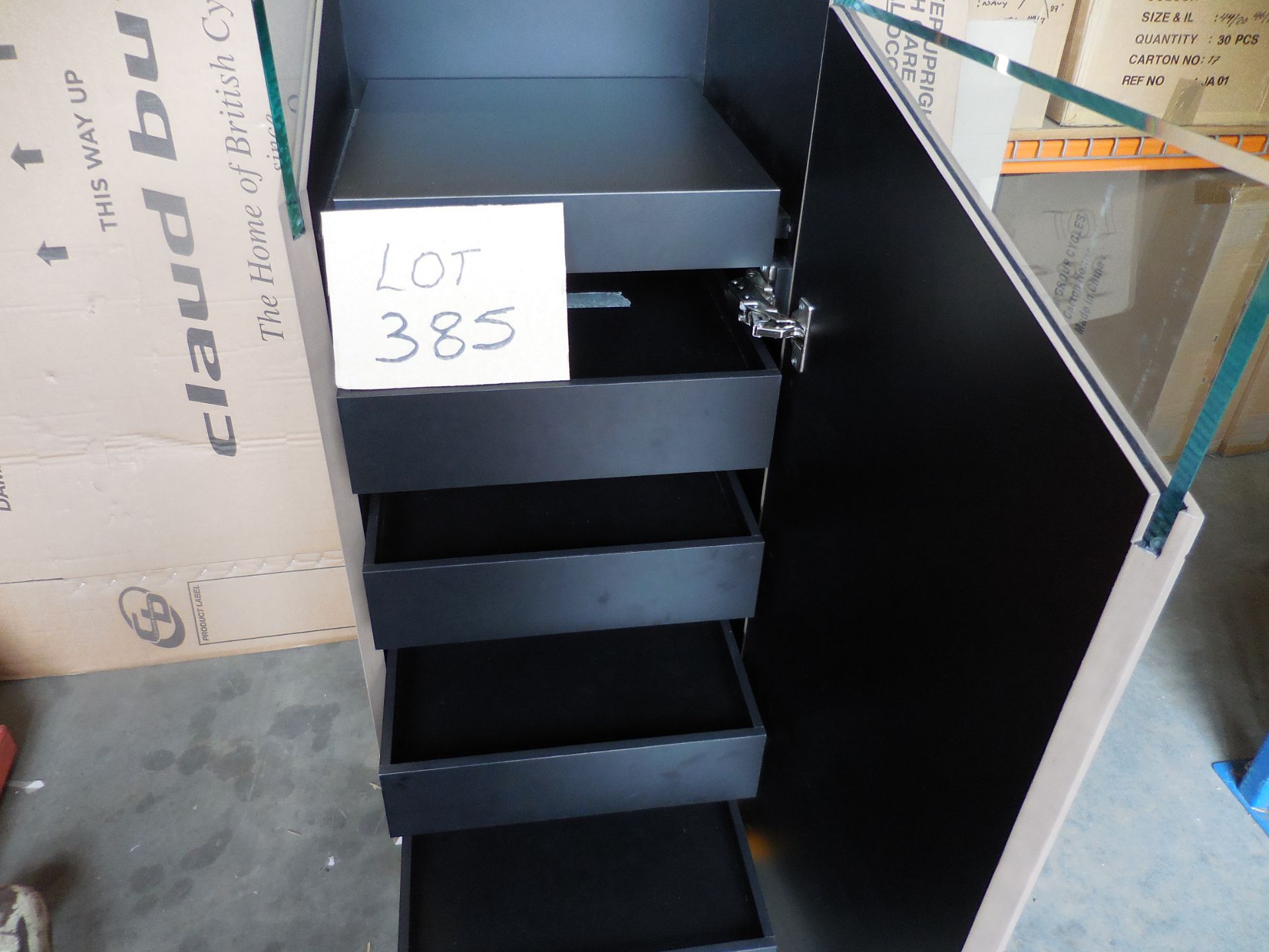 1 Cabinet Front Opening Door,Glass Top With 4 Draws And The Top Shelf Slides Out Approx Size 585Cm