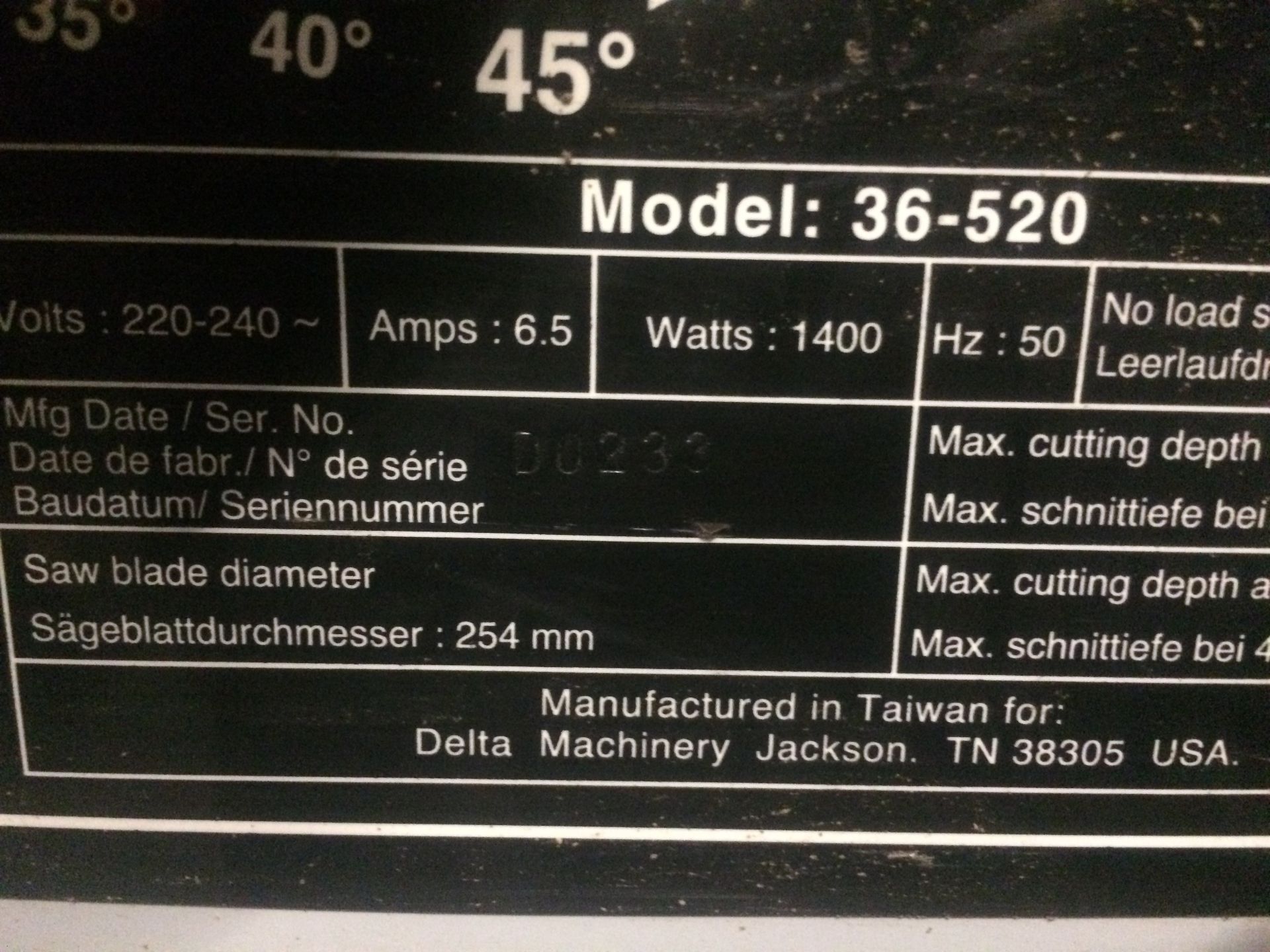 254mm Delta Benchtop Table Saw (Model 36-520) - Image 4 of 7