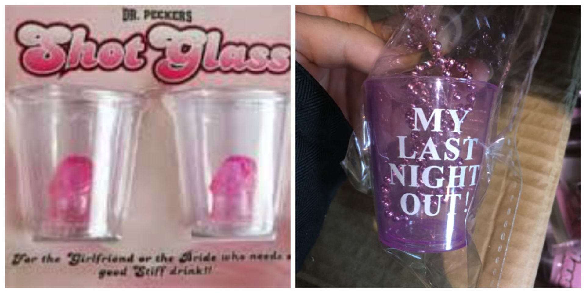 High Resale Value. 201 Pink Beaded Necklace Shot Glasses. My Last Night and Dr Pecker Glasses.