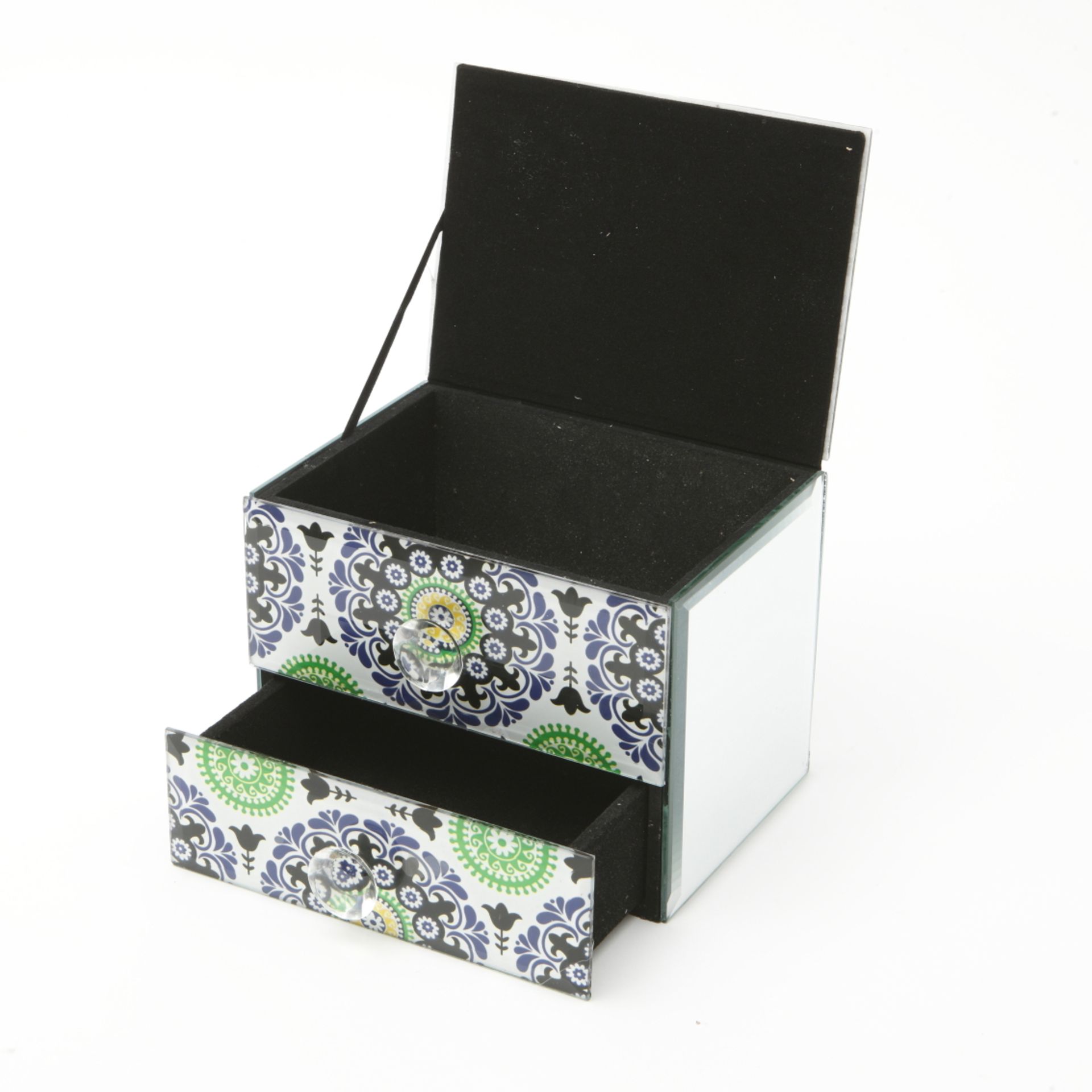 High Resale Value. 40 Green, Black & Blue Glass Jewellery boxes. 2 Draws and one lidded top compartm - Image 4 of 5